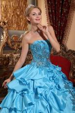 Sky Blue Ruffled Skirt With Sequin Quinceanera Winter Dress