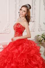 Strapless Layers Skirt Quinceanera Dress With Golden Embroidery