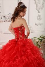 Strapless Layers Skirt Quinceanera Dress With Golden Embroidery