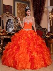 Ruffled Orange Dress Wear To Quinceanera With Applique