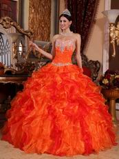 Ruffled Orange Dress Wear To Quinceanera With Applique