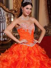 Ruffled Orange Dress Wear To Quinceanera With Applique