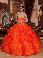 Ruffled Orange Dress Wear To Quinceanera With Applique