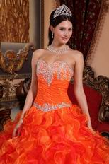 Ruffled Orange Dress Wear To Quinceanera With Applique