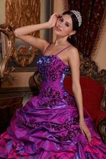 Straps Purple and Fuchsia Quinceanera Gown With Embroidery