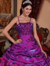 Straps Purple and Fuchsia Quinceanera Gown With Embroidery