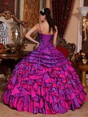Straps Purple and Fuchsia Quinceanera Gown With Embroidery