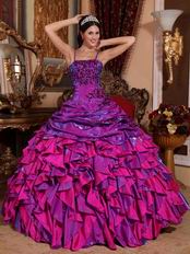 Straps Purple and Fuchsia Quinceanera Gown With Embroidery
