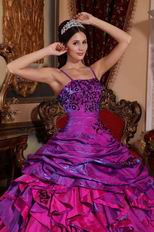 Straps Purple and Fuchsia Quinceanera Gown With Embroidery