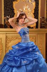 Strapless Embroidered Bottom Cerulean Quinceanera Dress