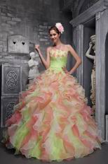 Strapless Multi-color Ruffled Skirt Quinceanera Dress Lovely