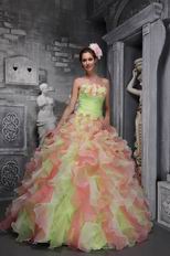 Strapless Multi-color Ruffled Skirt Quinceanera Dress Lovely