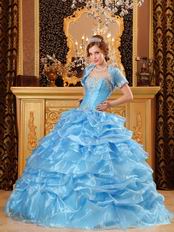 Hand Made Light Blue Dresses For Girl Quinceanera Party