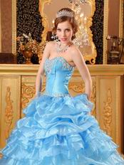 Hand Made Light Blue Dresses For Girl Quinceanera Party