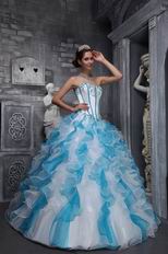 White And Blue Interphase Ruffle Skirt Quinceanera Party Girl