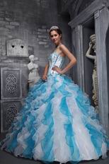 White And Blue Interphase Ruffle Skirt Quinceanera Party Girl