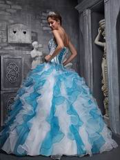 White And Blue Interphase Ruffle Skirt Quinceanera Party Girl