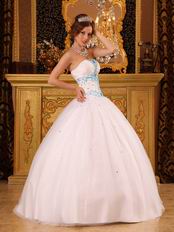 Discount White Ball Gown Quinceanera Dress With Blue Decorate