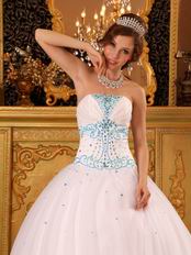 Discount White Ball Gown Quinceanera Dress With Blue Decorate