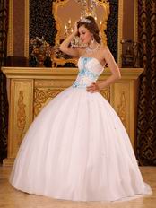 Discount White Ball Gown Quinceanera Dress With Blue Decorate