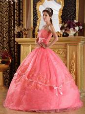 Stylish Watermelon Quinceanera Dress With Bowknot Design