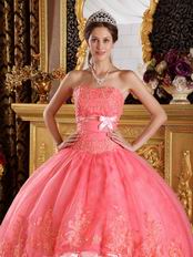 Stylish Watermelon Quinceanera Dress With Bowknot Design