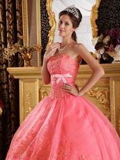 Stylish Watermelon Quinceanera Dress With Bowknot Design