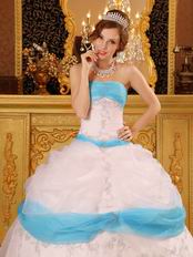 Perfect Embroidered White Quinceanera Dress With Aqua Details