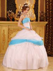 Perfect Embroidered White Quinceanera Dress With Aqua Details