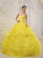 Bright Canary Yellow Picks-up Quinceanera Dress With Beading