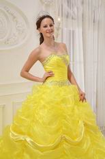 Bright Canary Yellow Picks-up Quinceanera Dress With Beading