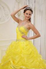 Bright Canary Yellow Picks-up Quinceanera Dress With Beading