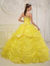 Bright Canary Yellow Picks-up Quinceanera Dress With Beading