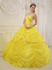 Bright Canary Yellow Picks-up Quinceanera Dress With Beading