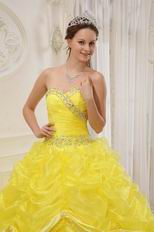 Bright Canary Yellow Picks-up Quinceanera Dress With Beading