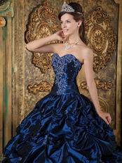 Sweetheart Picks-up Design Navy Blue Puffy Quinceanera Gown