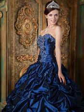 Sweetheart Picks-up Design Navy Blue Puffy Quinceanera Gown