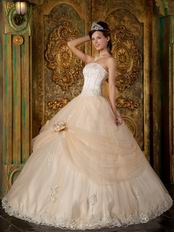 Appliqued Dentate Bottom Quinceanera Dress With Handmade Flower