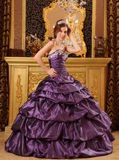 Purple Taffeta Sweetheart Quinceanera Dress With Applique