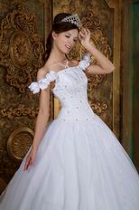 Flowers Off Shoulder Appliqued Quinceanera Dress In White