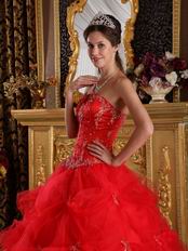 Dark Red V-shaped Ball Gown Floor Length Quinceanera Dress