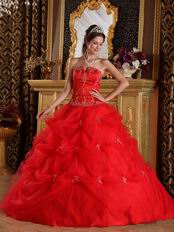 Dark Red V-shaped Ball Gown Floor Length Quinceanera Dress