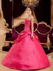 Strapless Coral Red Quinceanera Dress With Applique