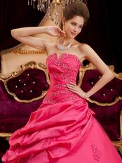 Strapless Coral Red Quinceanera Dress With Applique