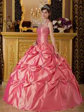 Classical Waltermelon Tafftea Quinceanera Dress With Halter Design