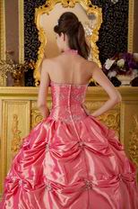 Classical Waltermelon Tafftea Quinceanera Dress With Halter Design