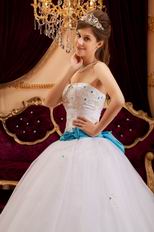 Appliqued White Tulle Strapless Quinceanera Dress For Cheap