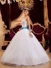 Appliqued White Tulle Strapless Quinceanera Dress For Cheap