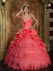 Embroidery Layers Skirt Quinceanera Ball Gown In Watermelon