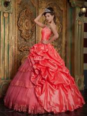 Embroidery Layers Skirt Quinceanera Ball Gown In Watermelon